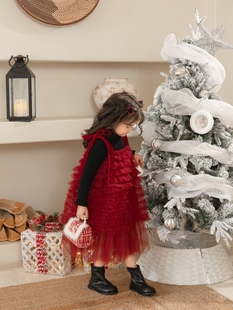 女童网纱仙气蓬蓬裙蛋糕裙公主风罩衫吊带氛围感圣诞生日红色裙子