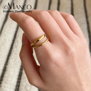 eManco饰品货源韩版时尚手饰不锈钢开口指环简约欧美双层ins戒指