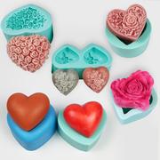 心形玫瑰花diy手工皂模情人，节花朵蜡烛模，爱心翻糖巧克力硅胶模具