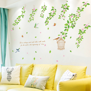 田园风绿叶墙贴画沙发背景墙壁贴纸卧室房间布置墙面装饰自粘墙纸