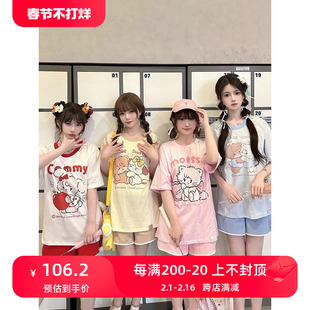 mikko正版联名夏季T恤纯棉宽松圆领短袖插肩袖印花可爱少女