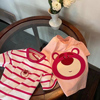 女童纯棉夏装条纹草莓熊刺绣短袖宝宝半袖儿童夏季上衣T恤潮