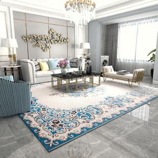 欧式丙纶地毯客厅美式轻奢蓝色沙发茶几，毯家用主卧短毛免洗易打理(易打理)