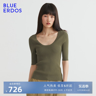 blueerdos春夏女装，简约舒适通勤精纺，圆领条纹针织衫女