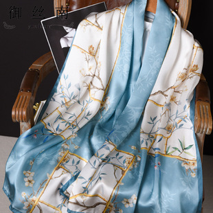 杭州丝绸丝巾女春秋优雅复古素绉缎100桑，蚕丝柔软百搭长围巾
