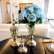 花千紫美式餐桌装饰品欧式花瓶摆件玻璃仿真花客厅插花样板间电视