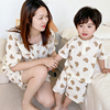 韩版夏季宝宝家居服薄款棉纱，儿童睡衣男童女童纱布，亲子套装空调服