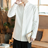 中国风复古中式薄款男士休闲衬衫，白色立领上衣长袖改良汉服唐装男
