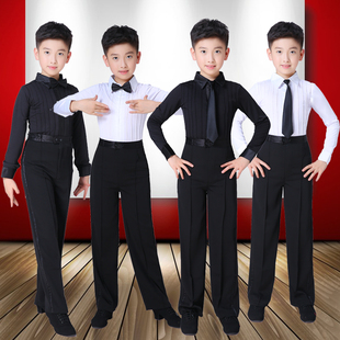 男孩拉丁舞服装儿童规定，标准考级服男童练功服，少儿白色舞蹈演出服