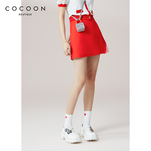 cocoon商场同款时髦开衩短裙大红色气质a字半身裙女