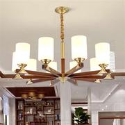 新中式全铜客厅灯具简约大气铜木禅意中国风铜灯吊灯家用别墅大厅