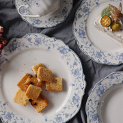西式荷口花边盘蓝花小清新家用陶瓷餐具，釉中彩菜盘汤盘碗茶杯碟子