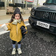 冬季2022款儿童韩版洋气连帽冲锋衣女童夹棉工装风衣外套