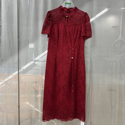 巴04357210商场专卖2024夏时尚品质女装红色喜庆复古旗袍连衣裙子