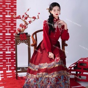 新中式马面裙婚服订婚晚礼服2023结婚新娘敬酒服回门套装红色