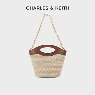 charles&keith24ck2-10701382菱格水桶包帆布(包帆布)编织包菜篮子包