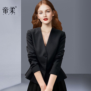 帝柔秋季欧美时尚赫本风小个子西装复古黑色外套显瘦上衣女装