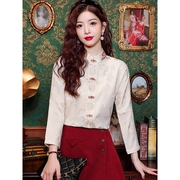 新中式立领刺绣长袖衬衫女春季国风气质上衣设计感雪纺衬衣高级感
