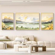 客厅装饰画现代简约高档大气沙发，背景墙挂画客厅油画高级感山水画