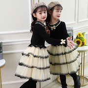 女童连衣裙秋冬装2023韩版洋气，针织毛衣蓬蓬纱裙，儿童裙子秋季
