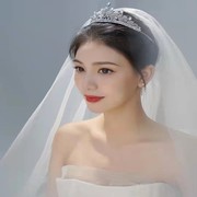 头纱新娘主婚纱王冠高级头饰，女结婚2023婚礼头冠重工奢华大气