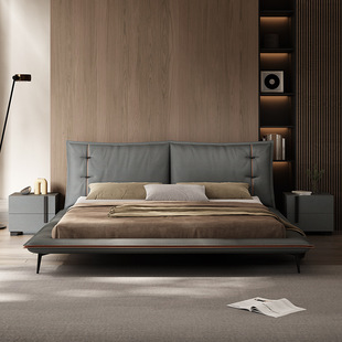 现代简约皮床1.8米双人床主卧床婚床布艺床科技布储物轻奢实木床