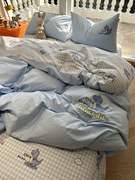卡通爱心小恐龙刺绣款纯棉，床上四件套1.5m1.8米，全棉床单被套少女