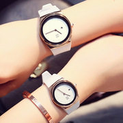 潮流简约表盘对表带时尚中性手表日历运动石英硅胶女白色国产腕表