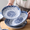青花瓷盘子陶瓷菜盘家用2024老式餐具碗碟，套装78寸汤盘深盘