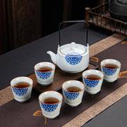小团花官窑提梁壶，功夫茶具套装家用陶瓷，手工日式大容量茶壶
