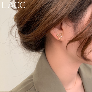 LACC925纯银银针韩国东大门爱心耳钉简约心形小巧金属耳饰女