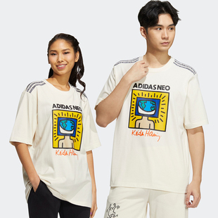 阿迪达斯NEO男子2023夏季印花短袖休闲圆领宽松半袖T恤HD7266