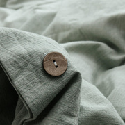 简约棉麻风四件套亚麻，质感纯色纽扣素色纯棉，全棉被套床笠床上用品