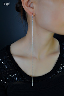s925纯银镶嵌锆石粗耳钩单条，一条一根流苏耳环，气质超长款夏季耳线