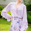 美妃紫色长袖真丝桑蚕丝衬衫上衣女设计感小众2022春夏薄款女装