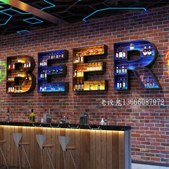 酒吧台酒架壁挂墙上创意铁艺烧烤店餐厅字母装饰悬挂红酒柜置物架