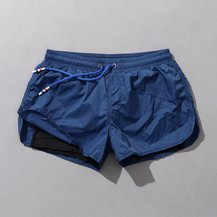 泳裤男士防尴尬双层平角，裤护垫可拆卸两穿运动休闲海边度假沙滩裤