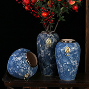 景德镇金口干花陶瓷青花瓷花瓶欧式中式花器台面花插插花复古摆件