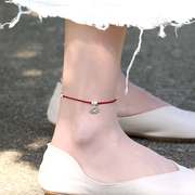 步步生莲s925纯银脚绳原创设计纯手工编织红绳，银饰脚链细女生闺蜜