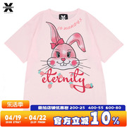EdHardyX夏季潮牌可爱兔子图案烫钻印花T恤圆领短袖男女同款体恤