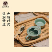 一带杯越窑客杯博物院茶具茶杯玉琮创意把青瓷一壶泡陶瓷快良渚