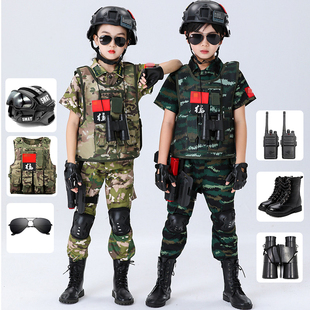 儿童迷彩服套装男女童夏季短袖，军装演出服夏令营户外特种兵军训服