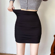 黑色褶皱包臀半身裙短款女夏2023韩版高腰弹力紧身性感显瘦一步裙