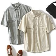 夏季工装衬衫男短袖纯色宽松百搭美式潮牌设计感小众休闲日系衬衣