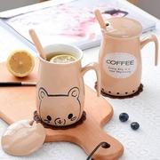 陶瓷杯子带盖带勺情侣杯，马克杯创意可爱早餐牛奶杯茶杯咖啡杯水杯