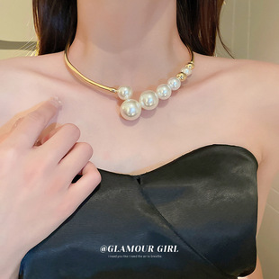 法式珍珠几何项圈轻奢时尚小众个性夸张项链高级感百搭项饰饰品女