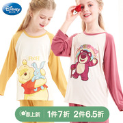 女童睡衣套装草莓熊夏季(熊，夏季)薄儿童家居服，莫代尔中大童女孩宝宝迪士尼