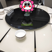 家用酒店黑色烤漆转盘圆桌转盘黑色烤漆连体钢化玻璃圆形餐桌转盘