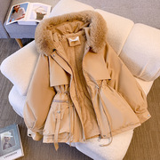 加绒加厚派克服女冬季2023短款小个子学生韩版大毛领棉衣外套