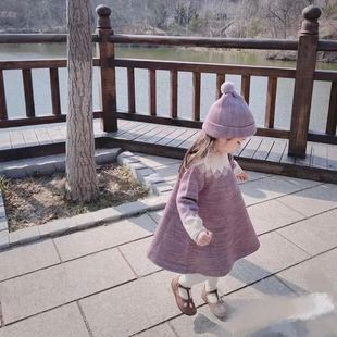 女童针织连衣裙秋冬季毛衣，打底冬天裙子2023洋气韩版公主裙风